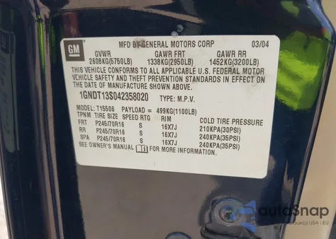 2004 Chevrolet Trailblazer Ls z USA, uszkodzony, nr VIN 1GNDT13S042358020